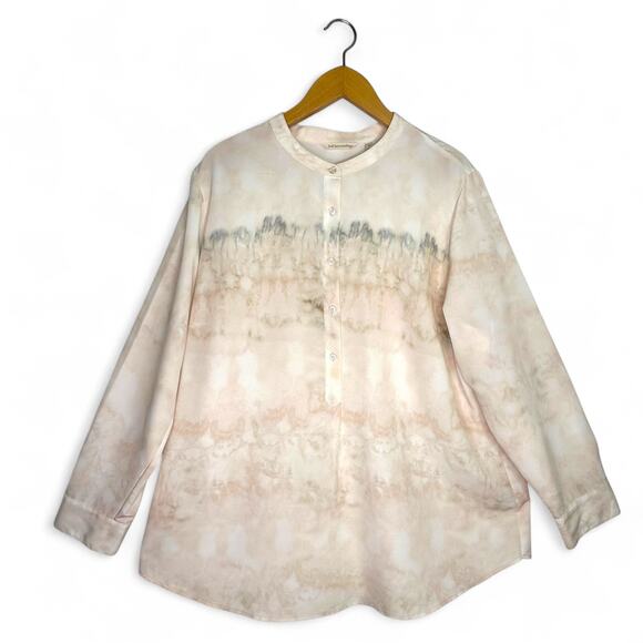 Soft Surroundings Women's Abstract Watercolor Half Button Tunic Top 1X Pink Gray - Picture 2 of 9